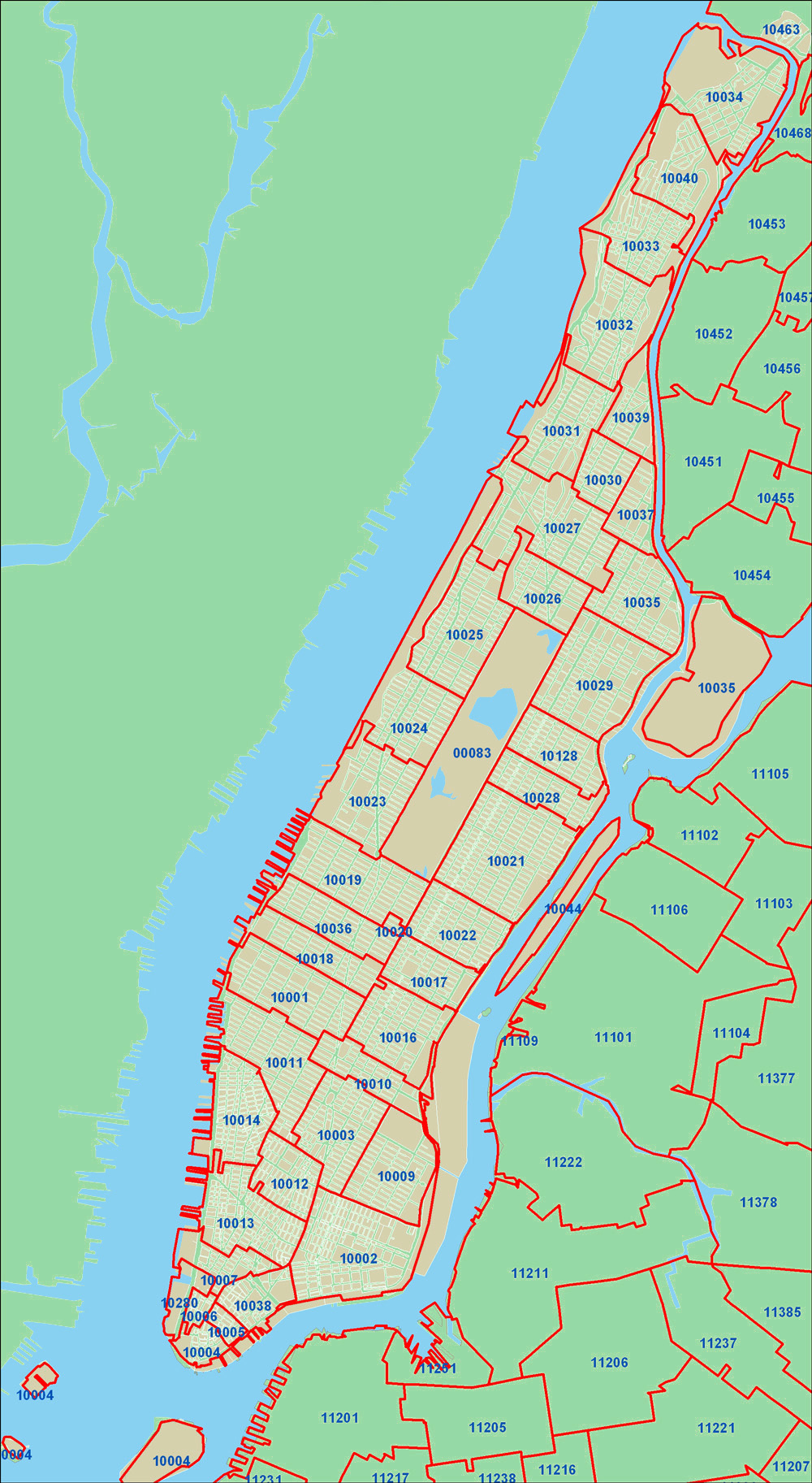 Detailed Zip Codes Map Of New York City New York City Detailed Zip Codes Map 6580