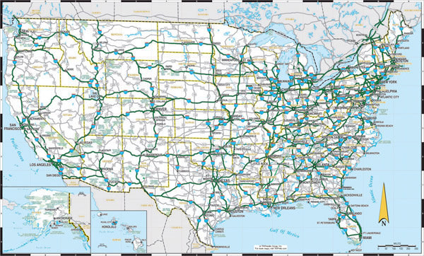 Large detailed highways map of the US.