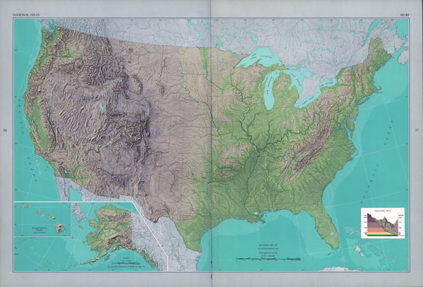 Large detailed shaded relief map of the USA.