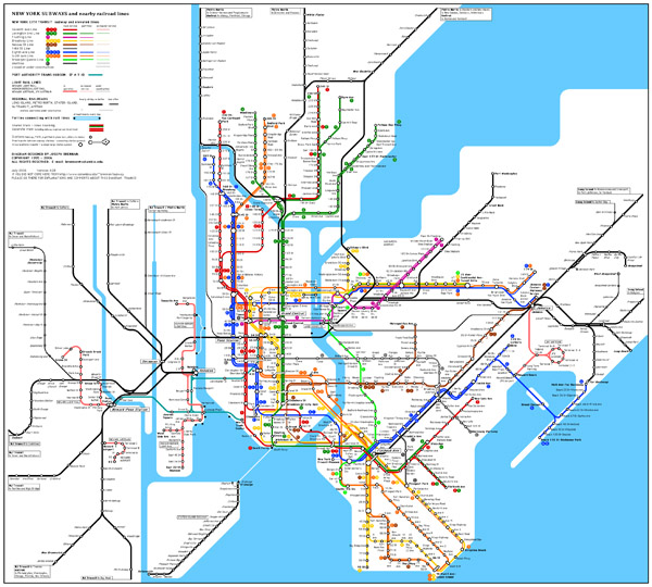 Large detailed subway map of New York City, the USA.