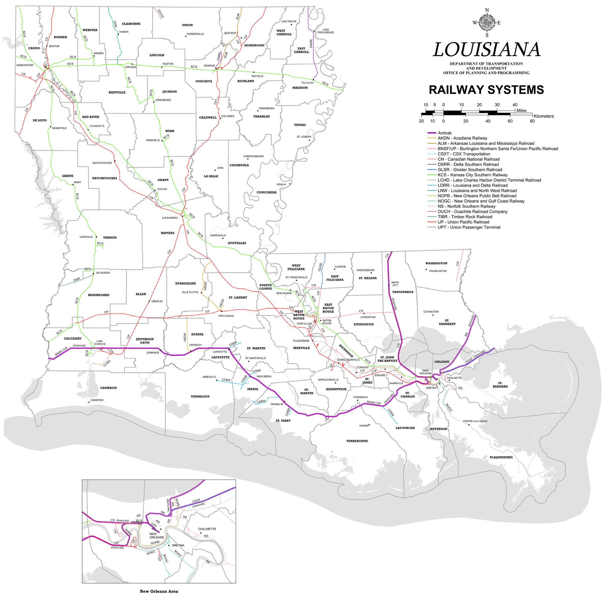 Large detailed roads and highways map of Louisiana state with all cities, Louisiana state, USA, Maps of the USA