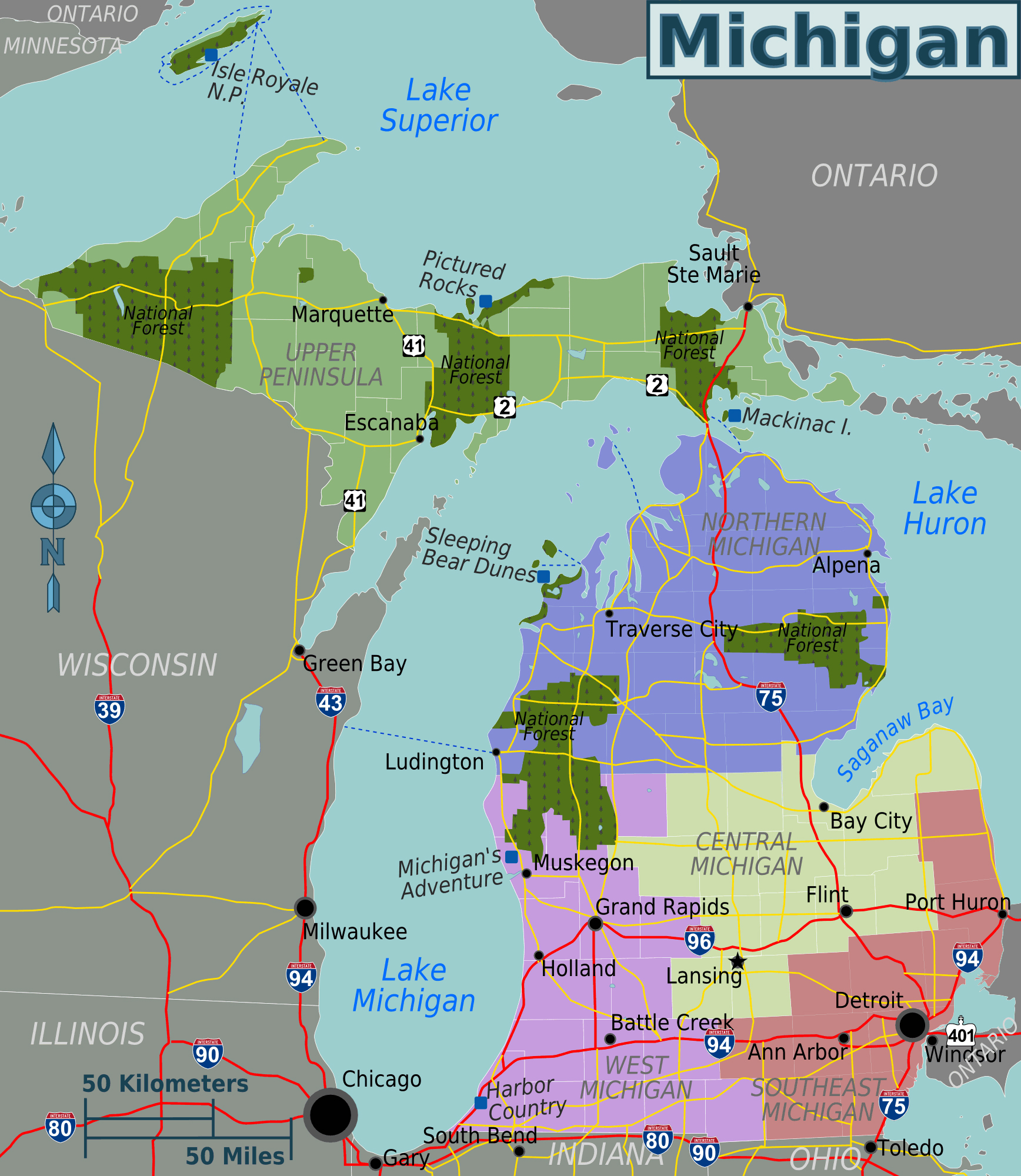 Large Regions Map Of Michigan State Michigan State Large Regions Map