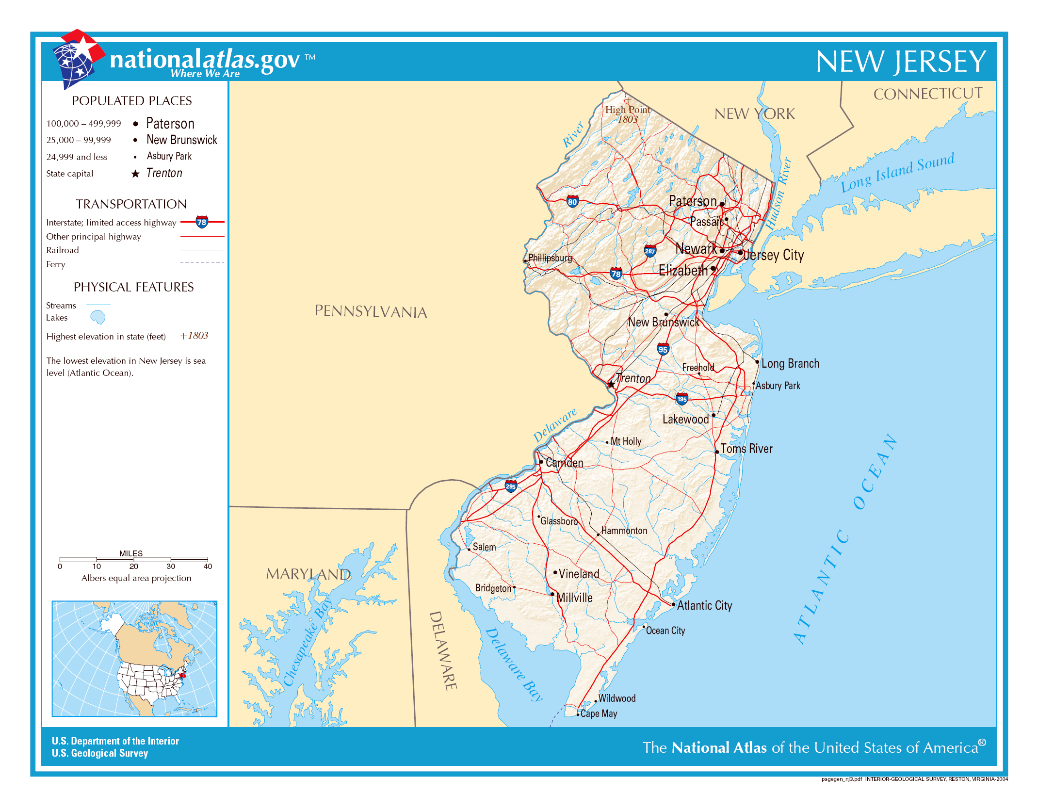Large Detailed Map Of New Jersey State New Jersey State Large Detailed