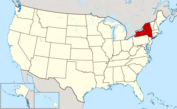 Detailed location map of New York state.