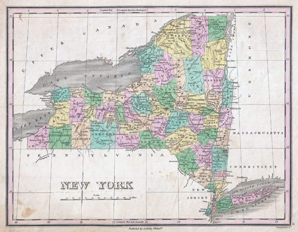 Large detailed old administrative map of New York state - 1827.