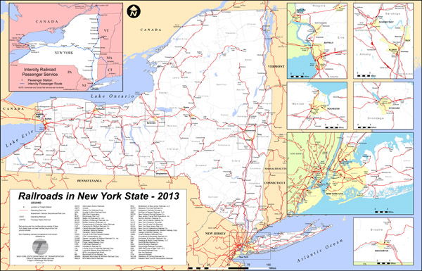 Large detailed railroads new map of New York state - 2013.