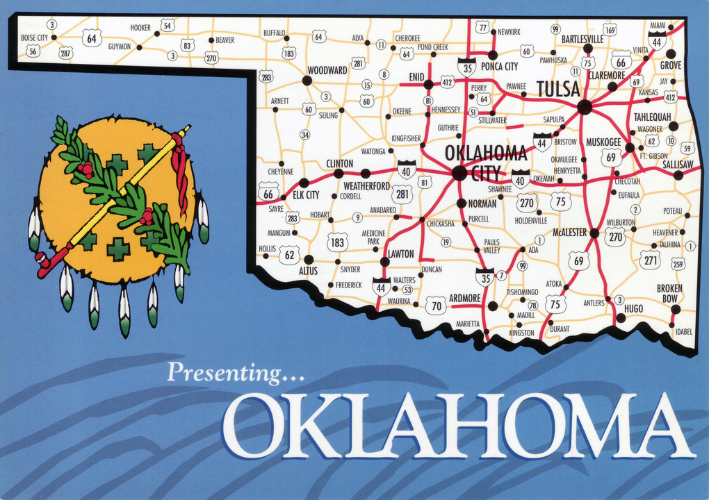 Large map of Oklahoma state with roads and highways Vidiani com