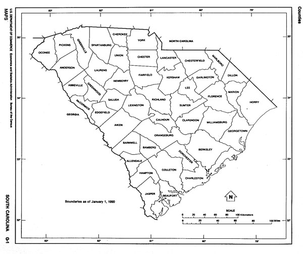 Administrative map of South Carolina state.