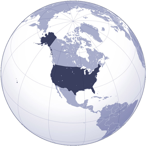 The United States location on world map.