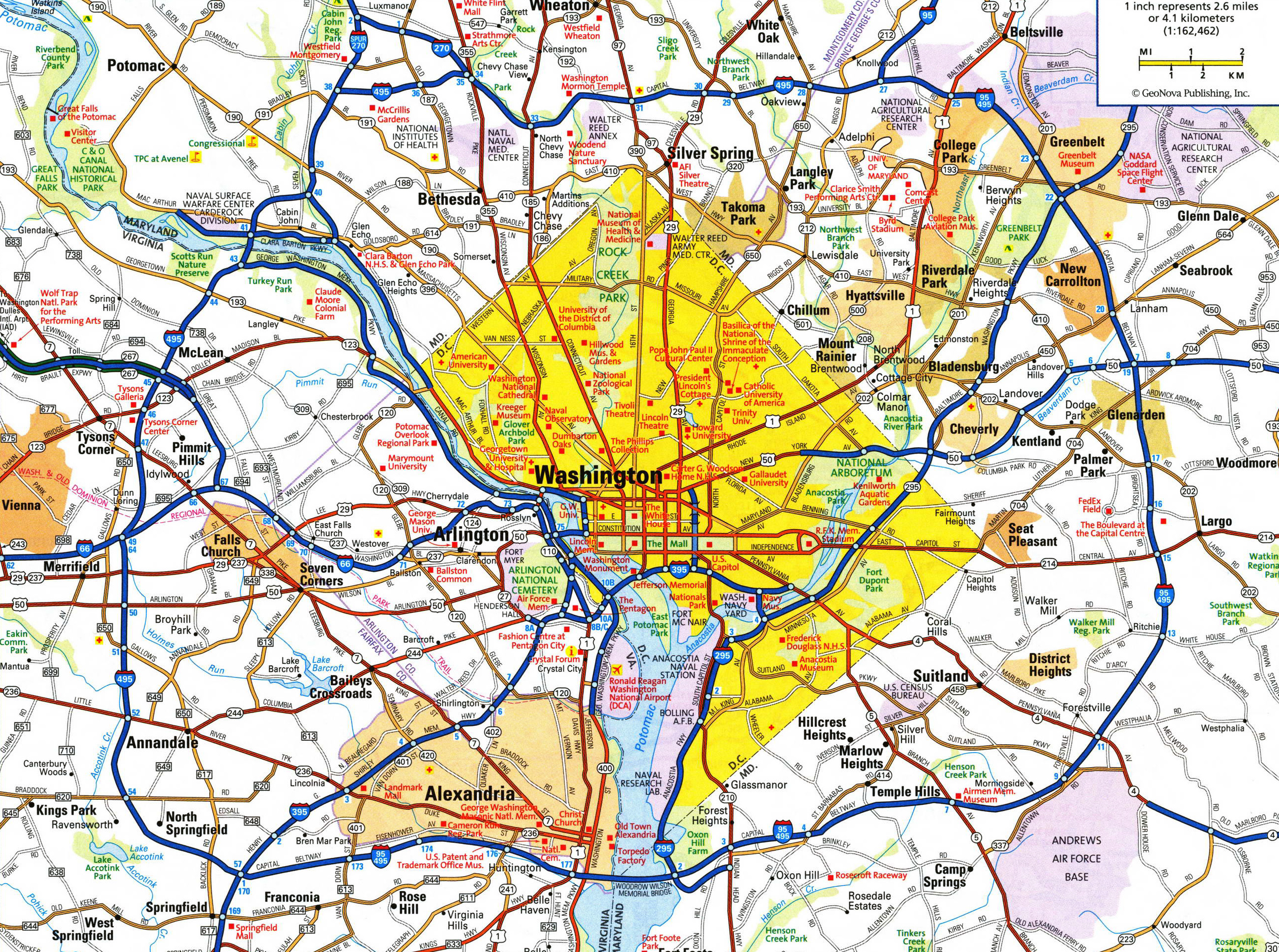 Large detailed roads and highways map of Washington D.C. area | Vidiani