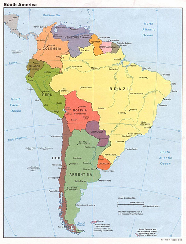 Large political map of South America with all capitals.