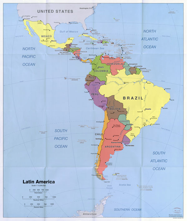 Large scale political map of Latin America with capitals and major cities - 2006.