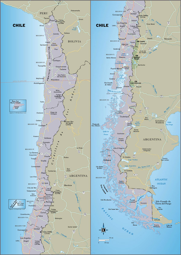 Large detailed travel map of Chile. Chile large detailed travel map.