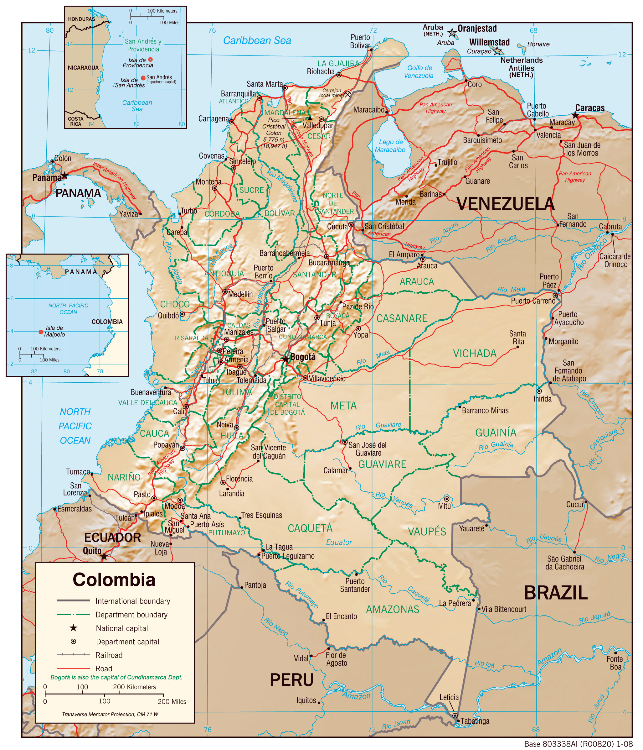 Large Detailed Physiography Map Of Colombia With Major Cities And Roads