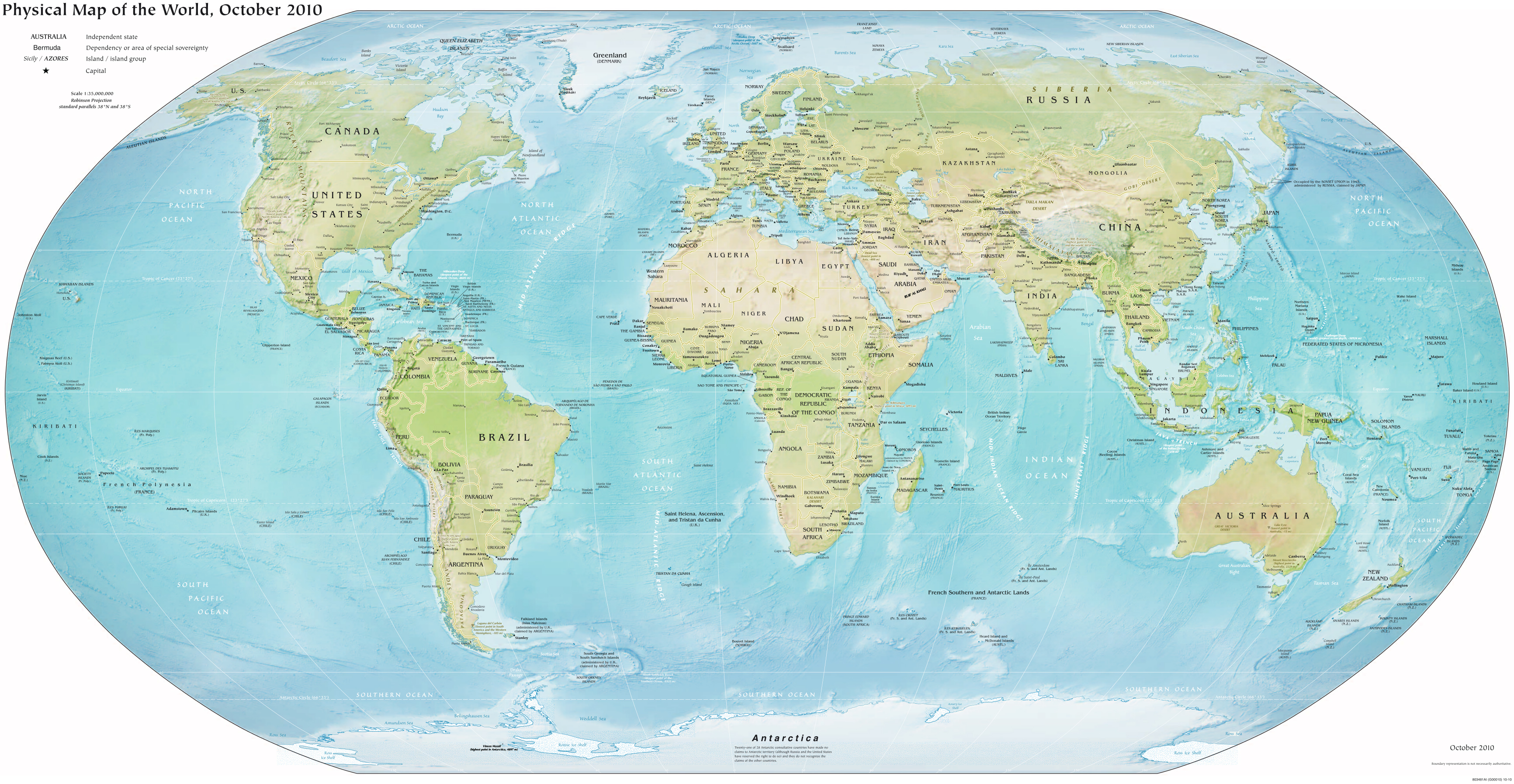 World large detailed political and relief map. Large detailed political