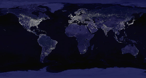 Large detailed map of Earth at Night.